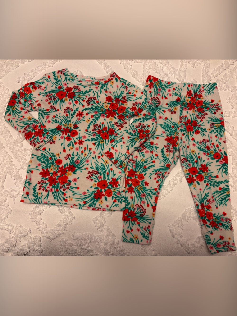 Cat & Jack Floral Print White & Red Pajamas, Twin Set Available
